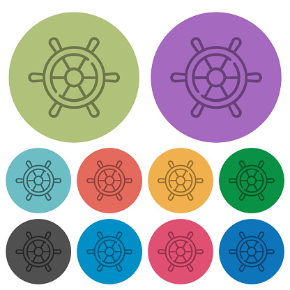 Ship steering wheel outline darker flat icons on color round background