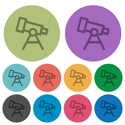 Telescope outline darker flat icons on color round background