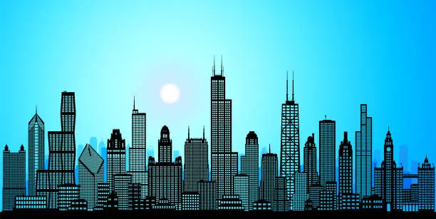 Vector illustration of Chicago Skyline Silhouette (All Buildings Are Moveable and Complete)