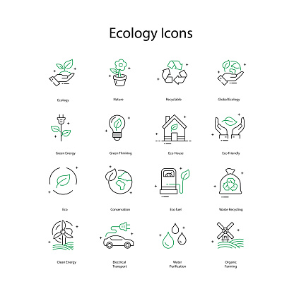 Environmental Vector Icons Representing Ecology and Conservation