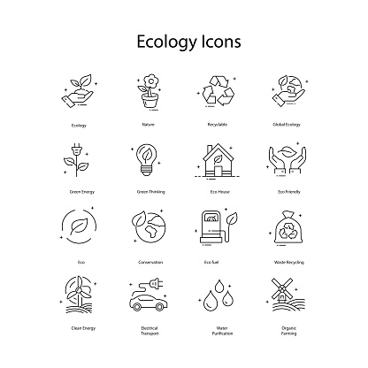 Ecology Vector Icon Set Environmental Conservation Symbols