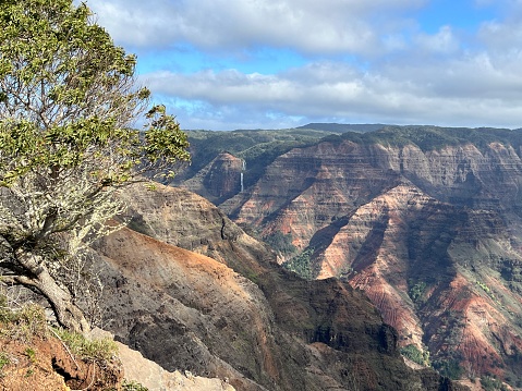 The rugged colorful ridges of the mountain ranges at Waimea Canyon in Kauai.