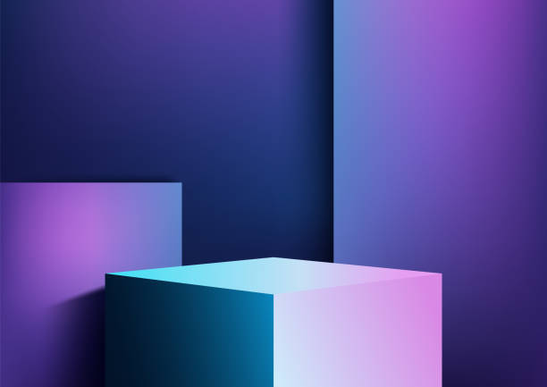 istock 3D background featuring abstract geometric shapes in a neon cool purple and blue color scheme. Ideal for technology presentations, and sci-fi concepts 2092406753