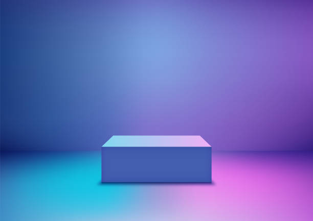 istock 3D mockup featuring a blue podium in a vibrant neon colored room. Perfect for showcasing technology, innovation, and modern design 2092407271