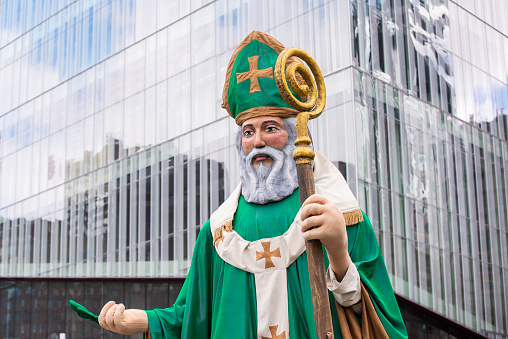 Montreal, Canada - March 18 2018： Saint Patrick Statue in the Saint Patrick`s Day Parade in Montreal downtown