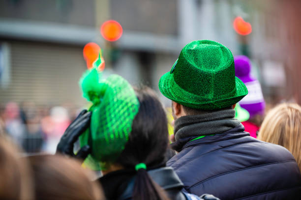 Montreal, Canada - March 18 2024： People celebrating the Saint Patrick`s Day Parade in Montreal downtown