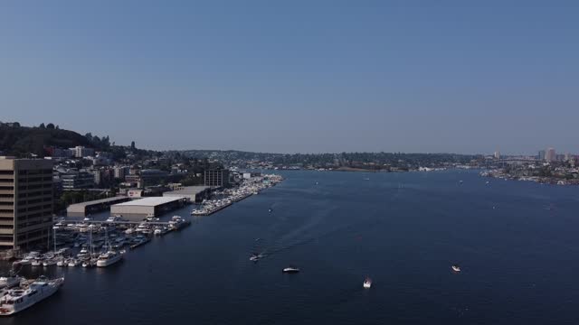 Aerial video of the skyline of the city of Seattle, USA
