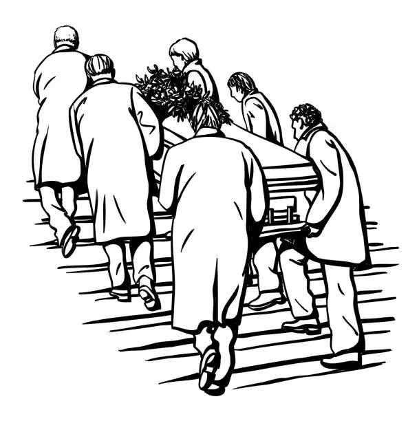 Vector illustration of Funeral Coffin Procession Ink