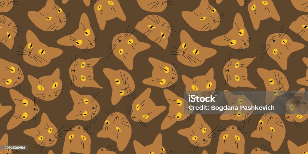 Cat Texture Repeat Pattern Cute Cat Seamless Pattern Many Kitty Head Repeating Texture Different ...