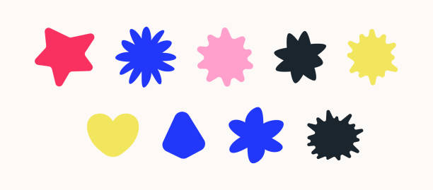 stockillustraties, clipart, cartoons en iconen met abstract vector shapes set. different forms in a group. star, heart, flower as irregular blobs and forms in hand drawn style. - bizar
