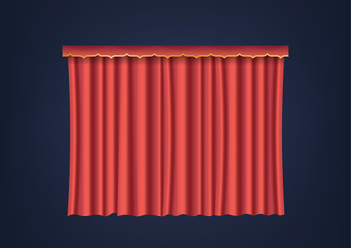 Red Theater Curtains, Velvet Fabric Drapes Dramatically Parting To Unveil Performances, Encapsulating Magic Of Storytelling And Arts. Opera Hall or Theatrical Decor. Realistic 3d Vector Illustration