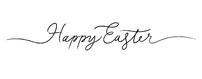 Happy Easter day calligraphy and brush pen lettering. Hand drawn holiday ink illustration. Isolated on white. Design for greeting card text, invitation, poster. Modern style typography background.