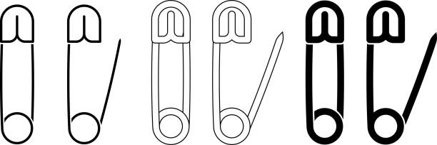 safety pin icon - safety pin diaper pin sewing item silhouette stock illustrations