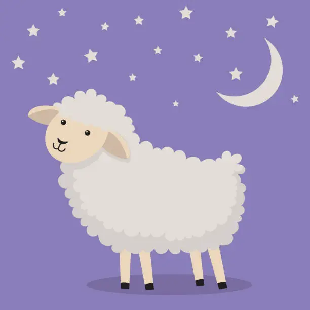 Vector illustration of Cute cartoon sheep. Flat style. Vector illustration
