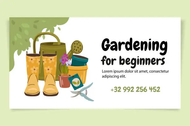 Vector illustration of Card template for gardening store.