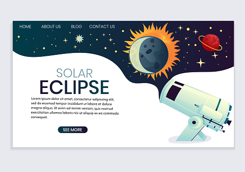 Home page on the topic of solar eclipse. Landing page vector template