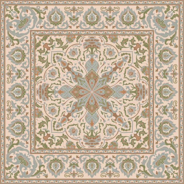 Pastel color neck scarf design. Vector pattern for a neckerchief, carpet, kerchief, bandana, rug. Traditional floral pattern.
