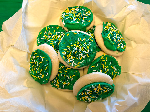 Pile of Green St Patrick's Day Cookies with Sprinkles