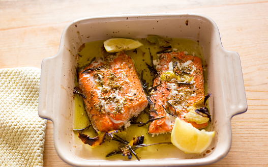 Baked Salmon Overhead Close-Up