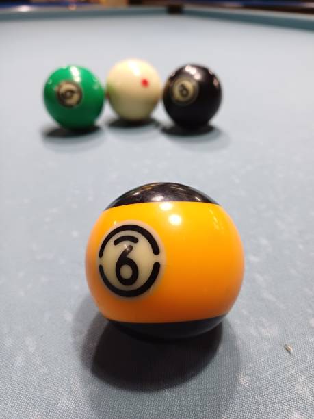 istock Pool balls on gray table sport game set known as eight ball pool. 2092680538