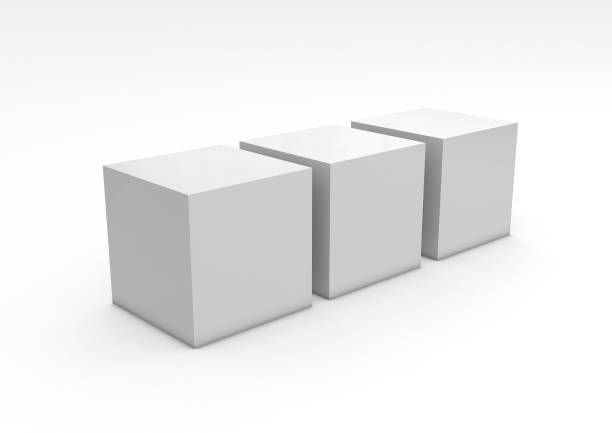 3D illustration of three blank cubes in perspective on a white background