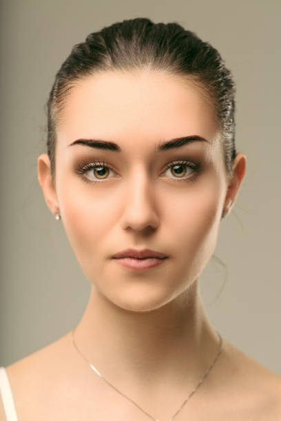 Assured elegance portrayed in her purposeful gaze