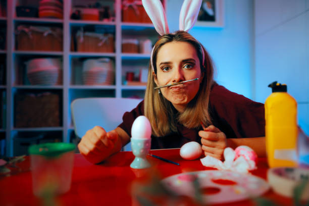 Amusing adult person feeling bored and busy during spring holidays