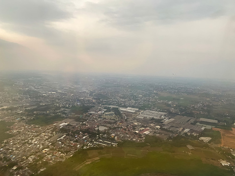 View of city land from plane