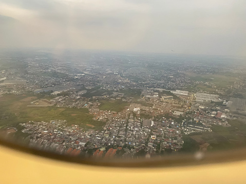 View of city land from plane
