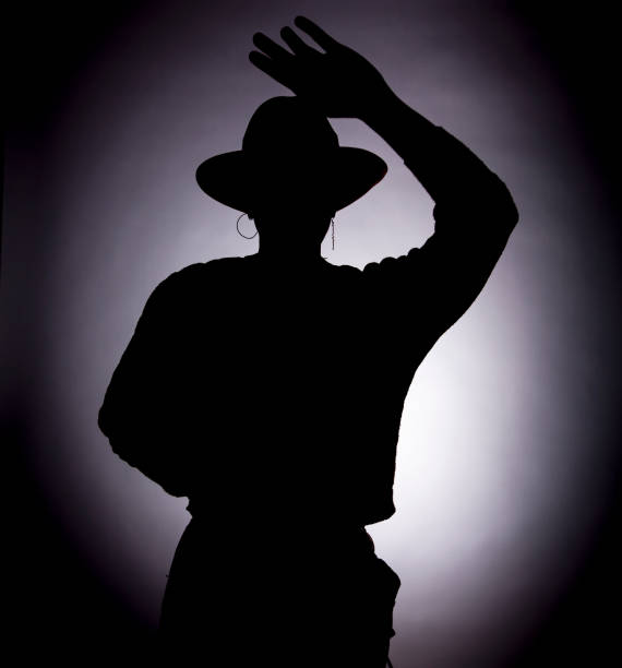 Woman Silhouette, wearing a hat, studio portraits with gradient background