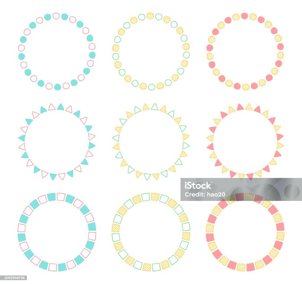 Set Of Handdrawn Circular Frames Simple Pattern Spring Color Scheme ...