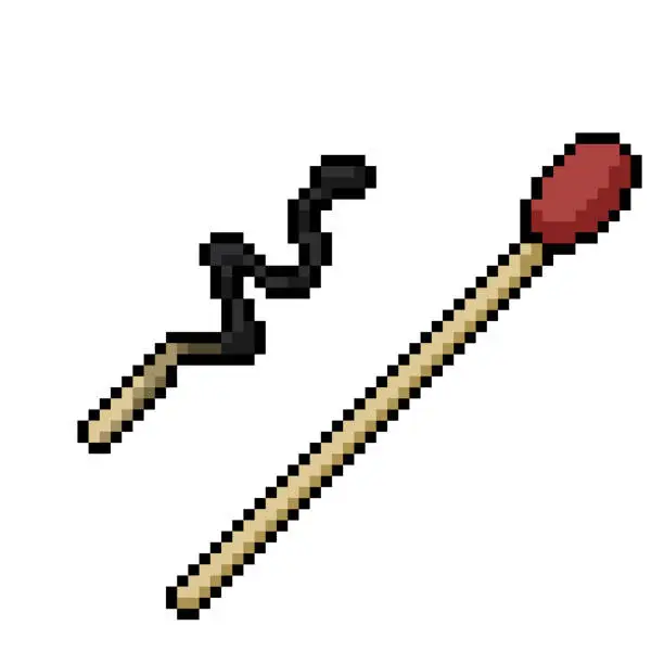 Vector illustration of pixel art of used burnt matchstick