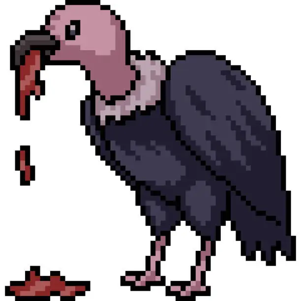 Vector illustration of pixel art of condor eat meat