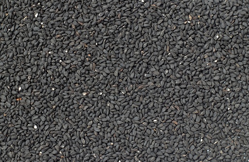 Black Cumin Seed or Jeera Background with Copy Space in Horizontal Orientation.
