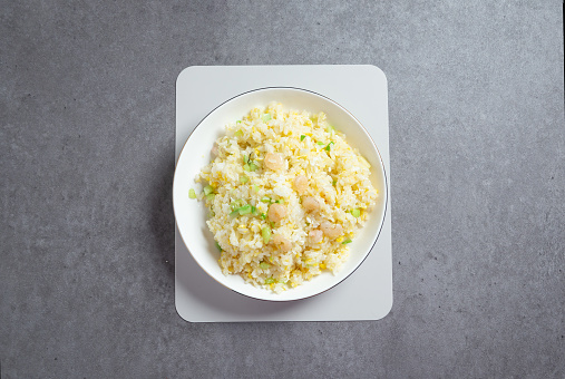 Shrimp egg fried rice on plate
