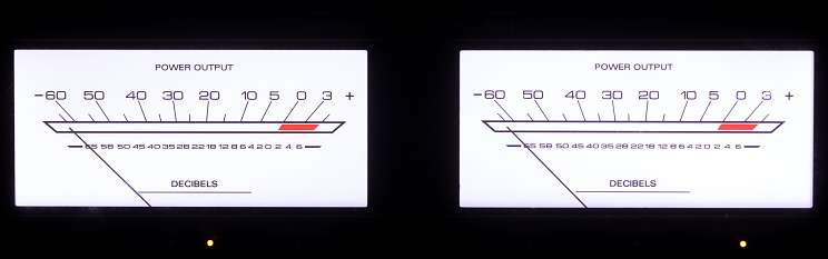 Audio Dual Power Output Meters Glowing in the Dark.