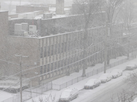 Snow winter sidewalks, school closing automobile trees