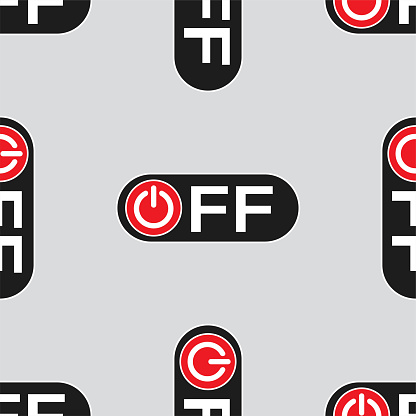 Seamless pattern with red off button, slider or toggle sign. No mobile phone, turn off smartphone or smart gadgets. Texture, printable wallpaper. Freedom from internet, cellphones and social media.