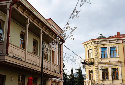 Christmas illumination and decor of the streets of Old Tbilisi, capital city of Georgia