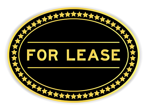 Black and gold color oval label sticker with word for lease on white background