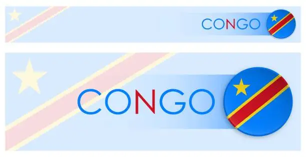 Vector illustration of Congo flag horizontal web banner in modern neomorphism style. Webpage Congo country header button for mobile application or internet site. Vector