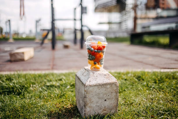 Chopped healthy food in plastic packaging