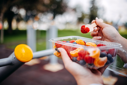 Chopped healthy food in plastic packaging