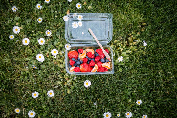 Chopped healthy food in plastic packaging