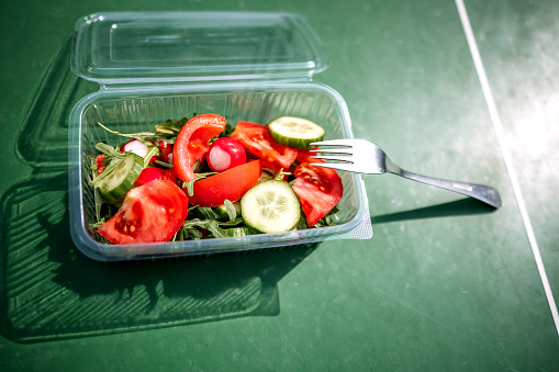 Chopped healthy food in plastic packaging