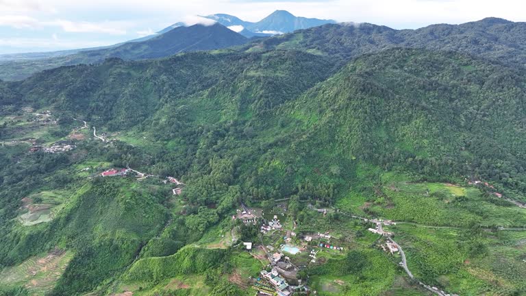 Aerial view of Panorama of a rocky mountain meadow