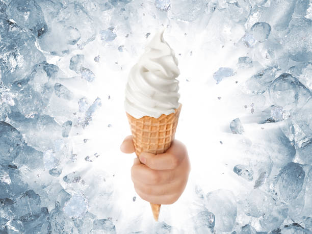 istock Soft ice cream in hand on background of broken ice 2093255748