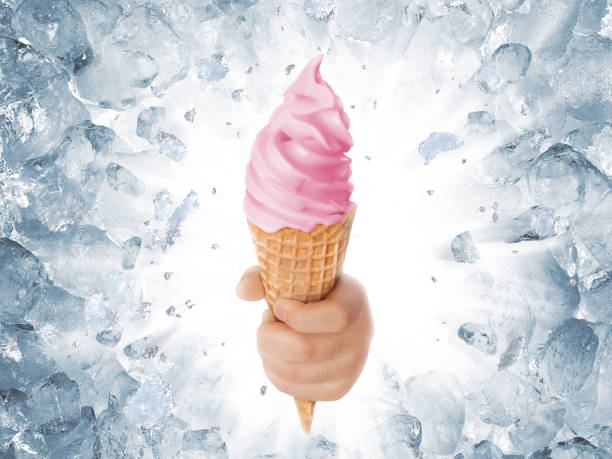 istock Soft ice cream in hand on background of broken ice 2093255749