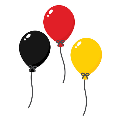 Black, red and yellow colored balloons, as the colors of Germany flag. Flat vector illustration.