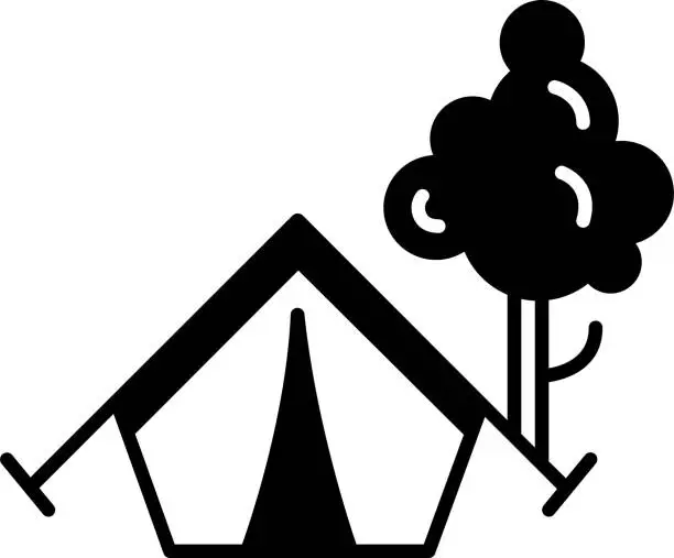 Vector illustration of tent glyph and line vector illustration